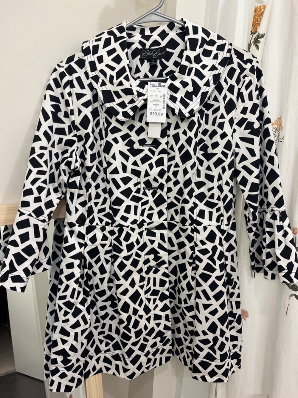 Eden Court Black and White Geometric Trench Coat